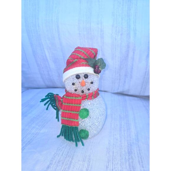 6" Light Up Snowman Figurine Red Plaid Hat & Scarf Christmas Decor - Picture 1 of 3
